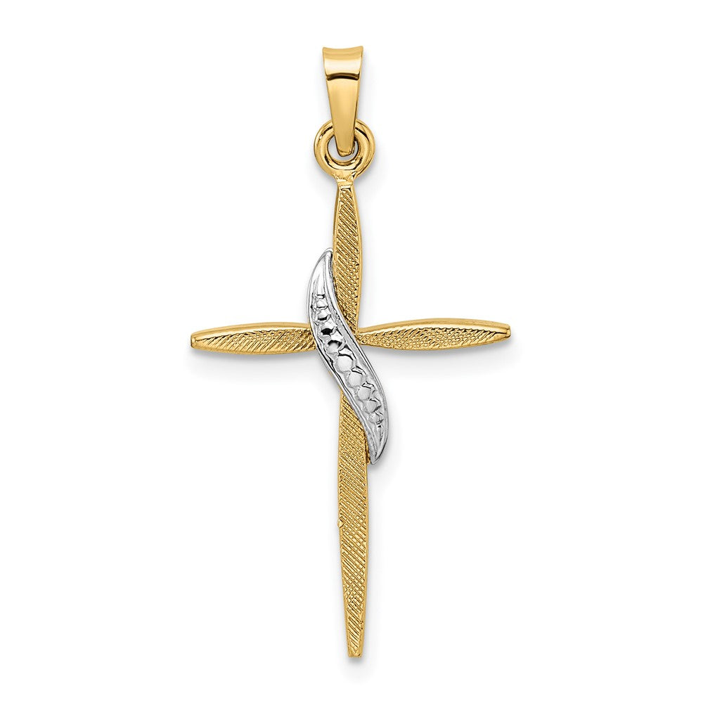 14k Two-tone Polished and Satin Solid Methodist Cross Pendant