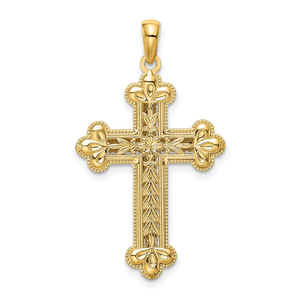 14k Two-tone Diamond-cut Polished 3D Cross Pendant