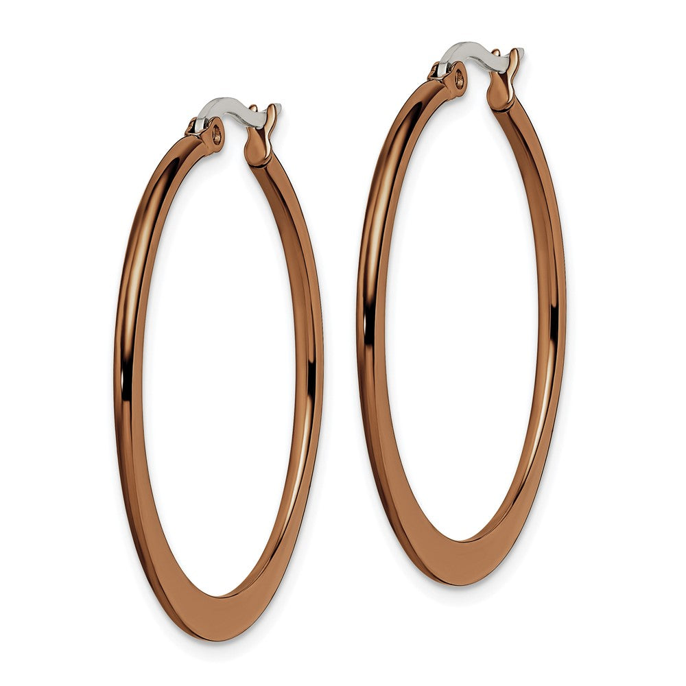 Stainless Steel Polished Brown IP-plated 34mm Diameter Hoop Earrings
