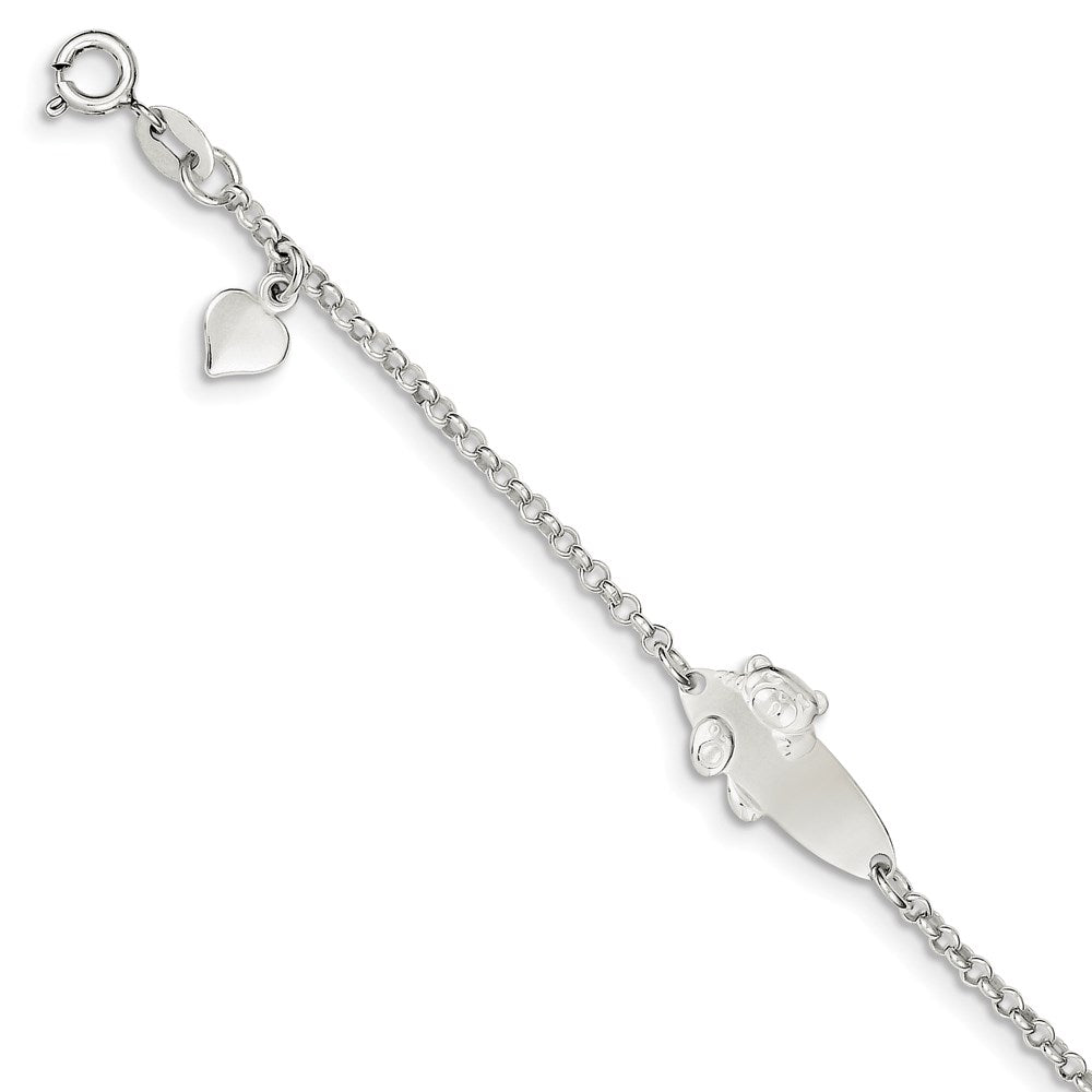 Sterling Silver Polished Childrens Teddy Bear 5in Plus 1in Ext ID Bracelet 5 inches