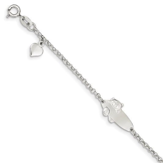 Sterling Silver Polished Childrens Teddy Bear 5in Plus 1in Ext ID Bracelet 5 inches