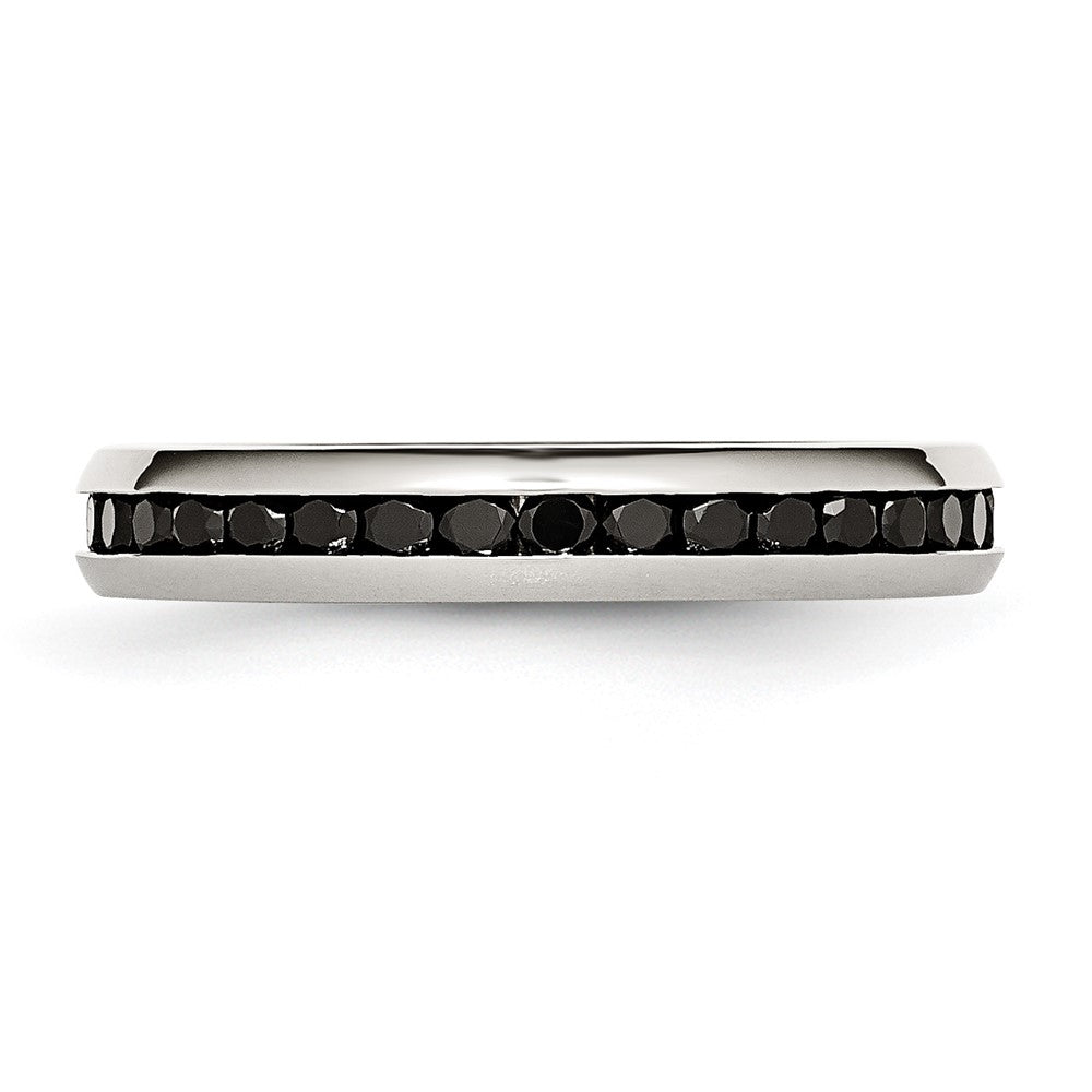 Stainless Steel Polished 4mm Black CZ Ring Size - 7