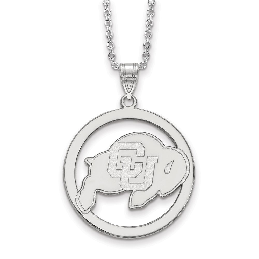 Sterling S. Rh-p LogoArt University of Colorado XL Necklace in Circle