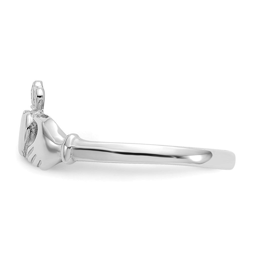 14k White Gold Polished and Satin Claddagh Ring Size 6.5