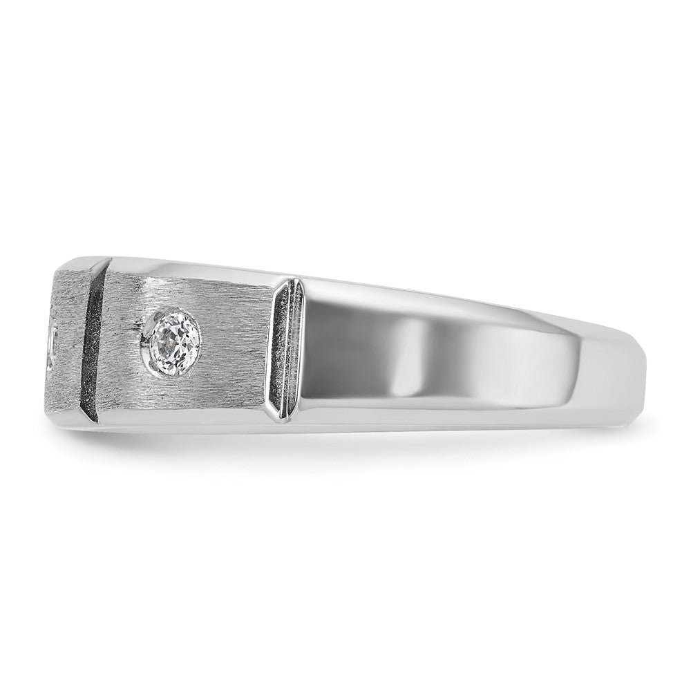 IBGoodman 14k White Gold Men's Polished Satin and Grooved 3-Stone Ring Mounting