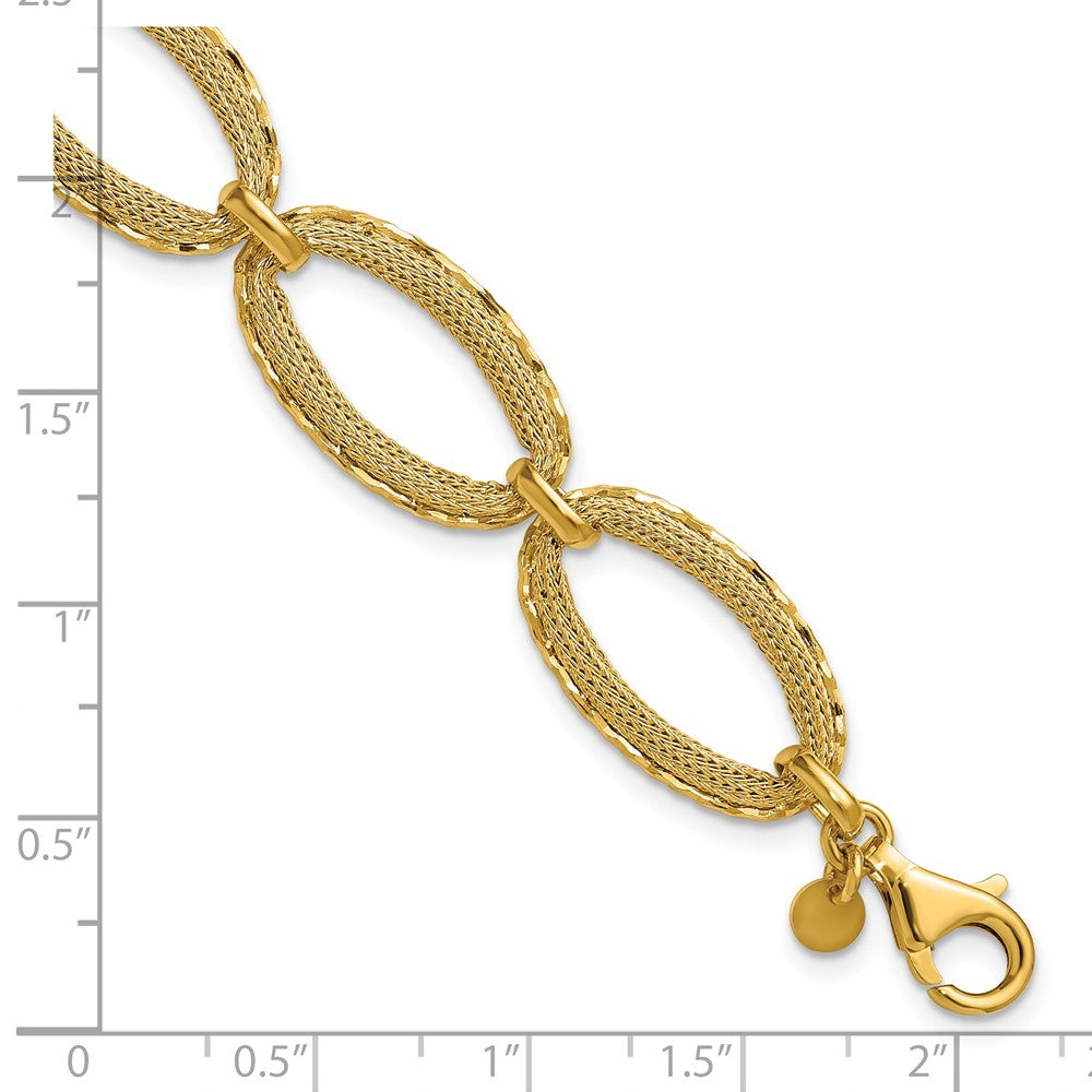 14K Polished/Texture/Dia-cut Ovals w/1in Ext. Bracelet 7  inches