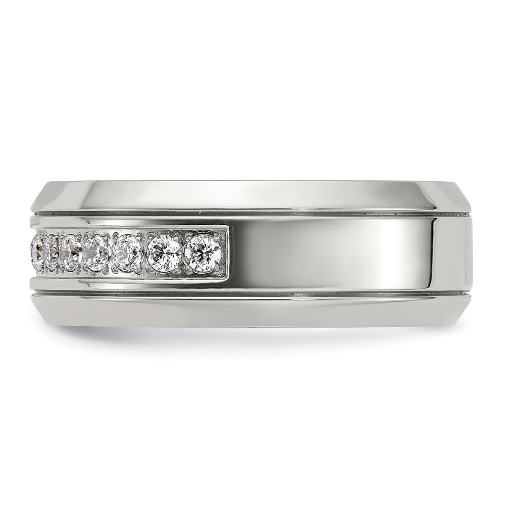 Chisel Titanium Polished with CZ 8mm Band Size - 13