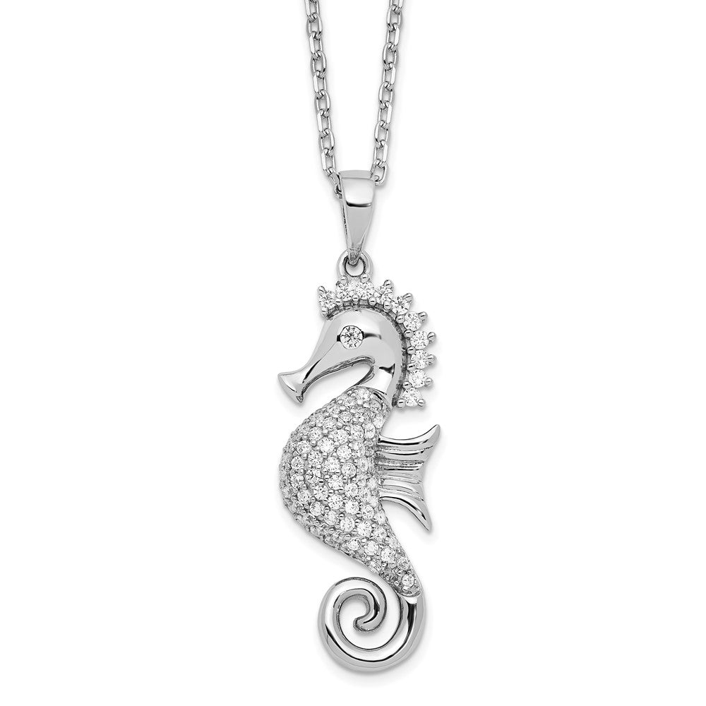 Cheryl M Sterling Silver Rhodium-plated Brilliant-cut CZ Seahorse 16 Inch Necklace with 2 Inch Extender 16 Inches