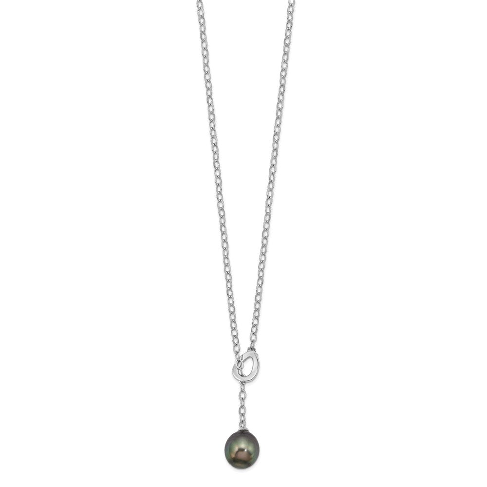 Sterling Silver Rhodium-plated 9-10mm Black Teardrop Tahitian Saltwater Cultured Pearl Slide 19.5 inch Necklace 19.5 Inches
