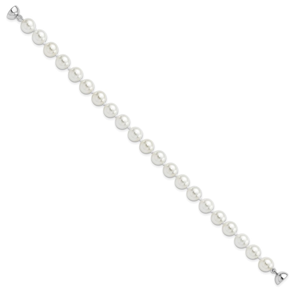 Majestic Sterling Silver Rhodium-plated 8-9mm White Imitation Shell Pearl Hand-knotted Bracelet 7.5 inches