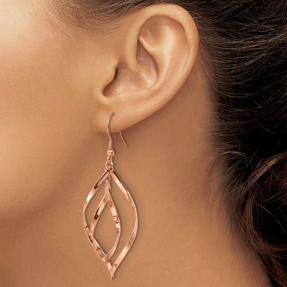 Stainless Steel Polished Rose IP-plated Dangle Shepherd Hook Earrings
