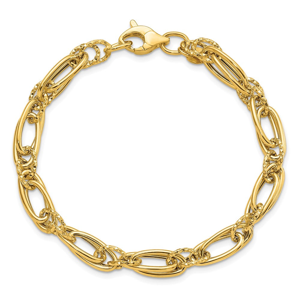 14K Polished Diamond-cut Fancy Link Bracelet 7.75  inches