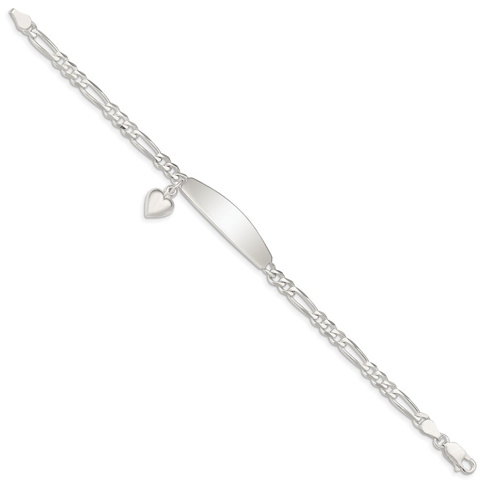 Sterling Silver ID with Heart Figaro Link Bracelet 7 inches