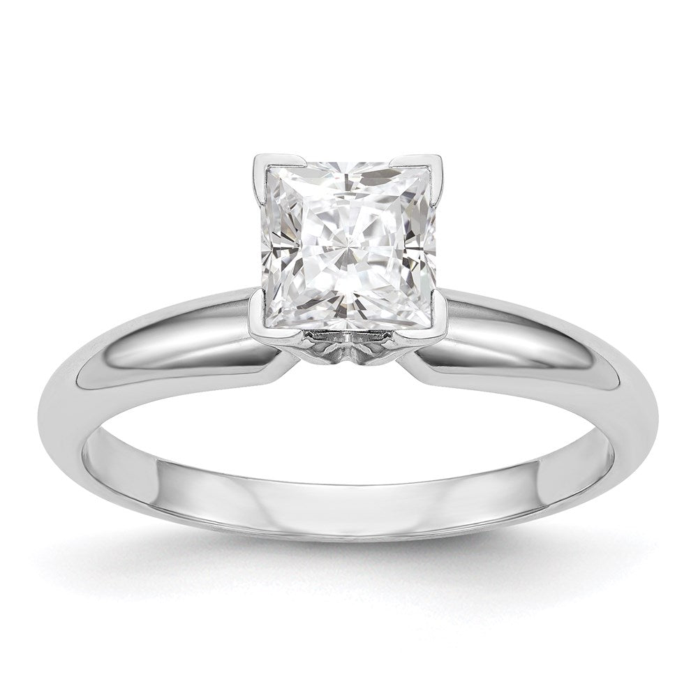 14k White Gold 6mm Medium-Weight Half-Round V-End Princess Solitaire Ring Mounting