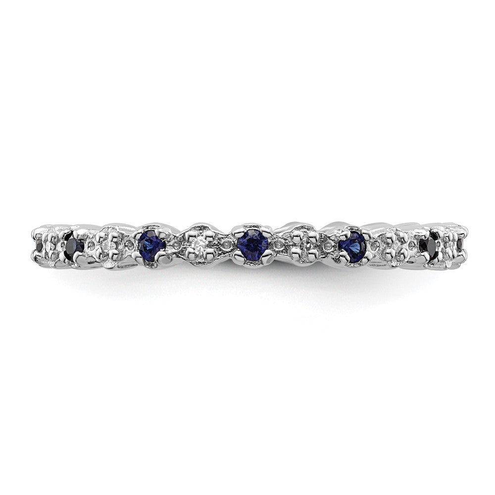 Sterling Silver Stackable Expressions Cr. Sapphire & Diamond Ring Size -9
