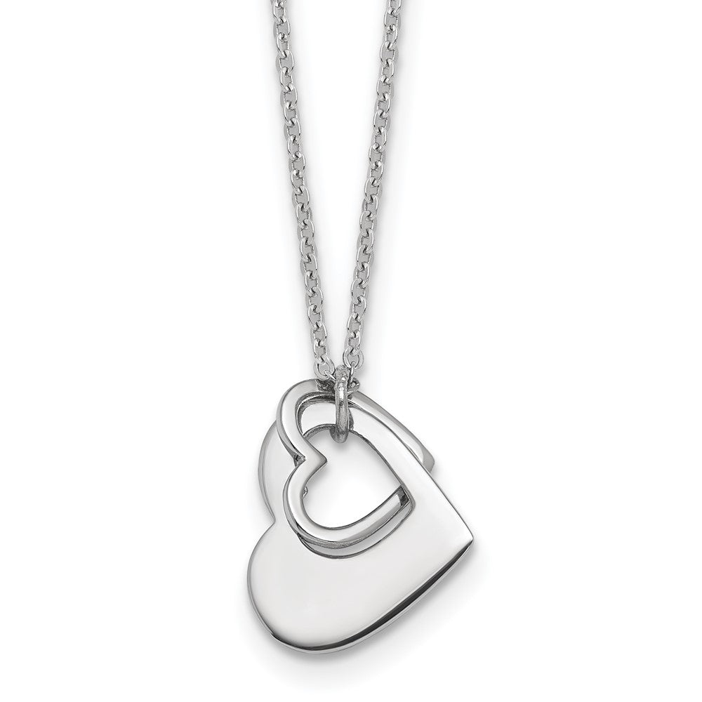 Sterling Silver RH-plat Heart With Heart Cutout 16in With 2in Ext Necklace 16 Inches