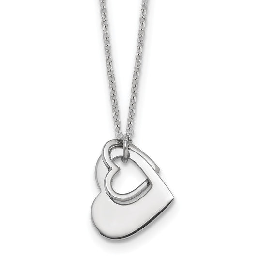 Sterling Silver RH-plat Heart With Heart Cutout 16in With 2in Ext Necklace 16 Inches