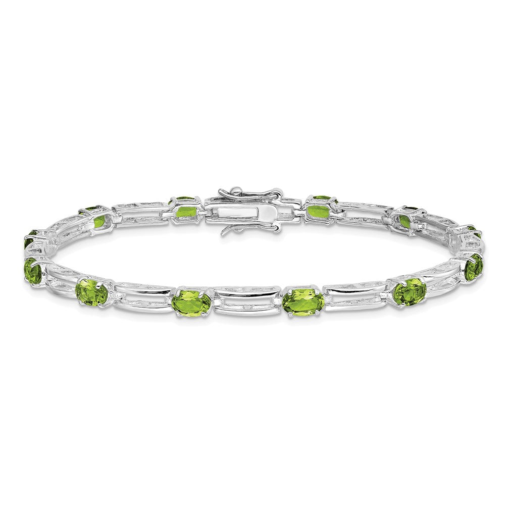 Sterling Silver Rhodium-plated Peridot Bracelet 7 inches