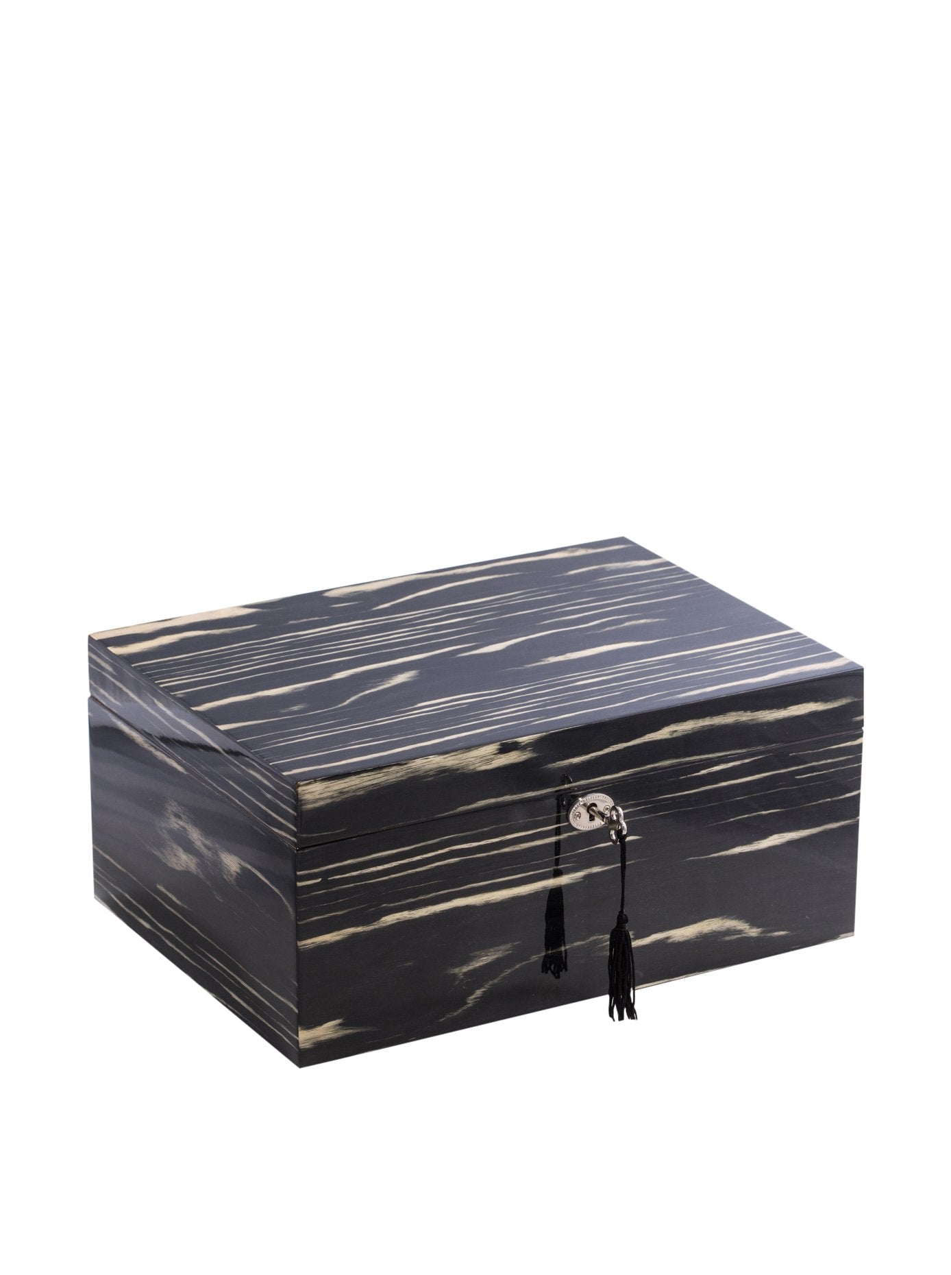 Lacquered Ebony Wood Finish 100-Cigar Humidor with Removable Tray Spanish Cedar Lining Hygrometer and Humidistat QGM21574