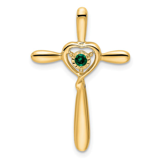14k Created Emerald Cross w/Heart Chain Slide