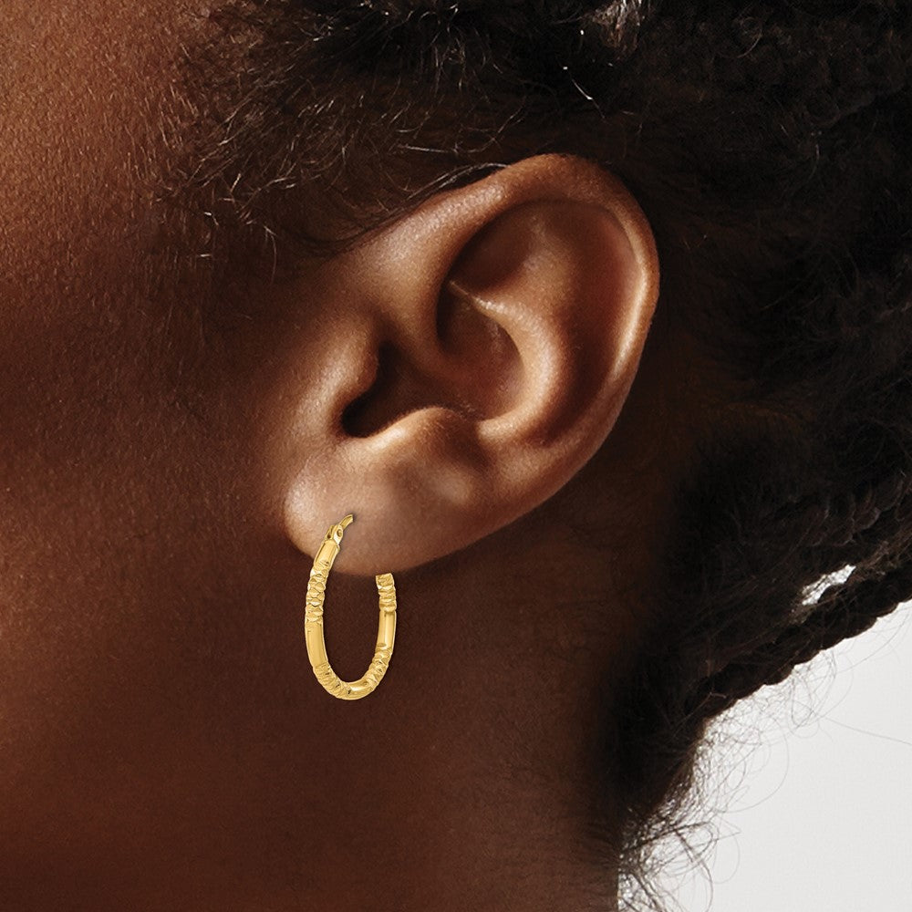14K Polished and Textured Hoop Earrings