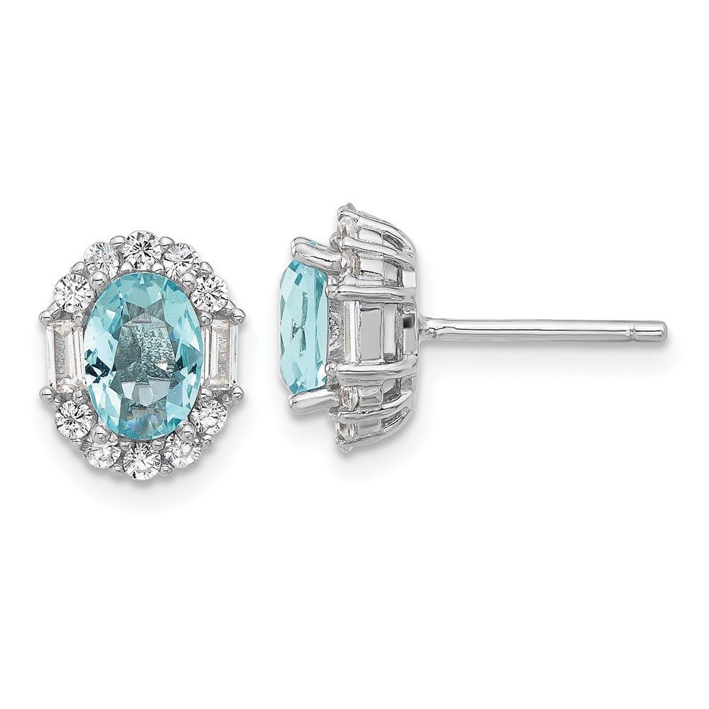 Cheryl M Sterling Silver Rhodium-plated Blue & White Brilliant-cut and Emerald-cut CZ Oval Post Earrings