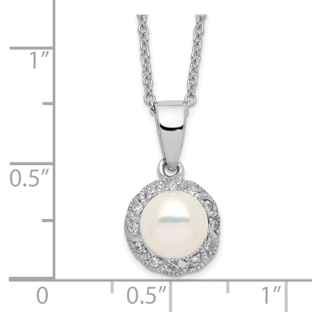 Cheryl M Sterling Silver Rhodium-plated Freshwater Cultured Pearl and Brilliant-cut CZ 18 Inch Necklace 18 Inches