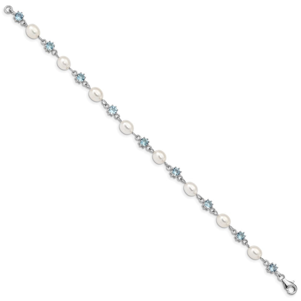 Sterling Silver Rhodium Blue CZ FW Cultured Pearl Bracelet 7 inches