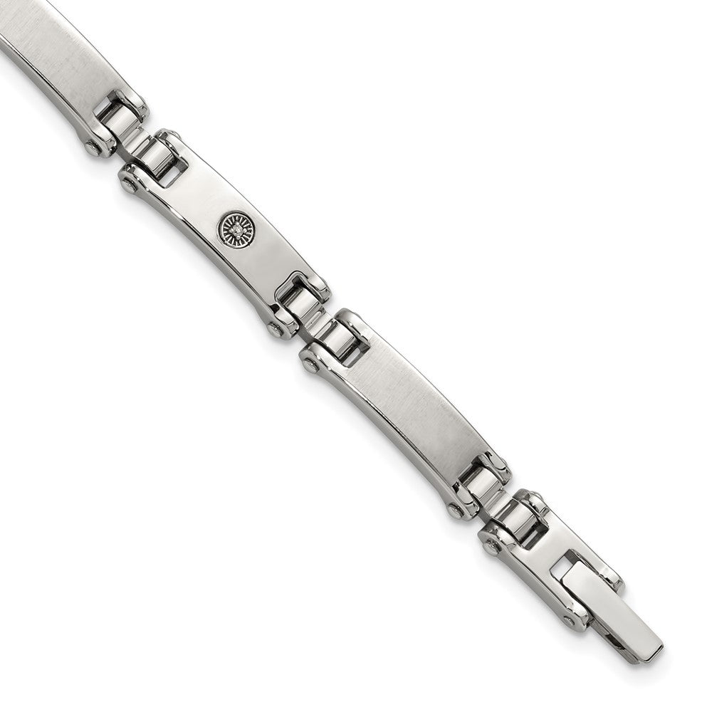 Chisel Stainless Steel Brushed and Polished with 14K White Gold Accent and .02ct Diamond 8.5 inch Bracelet 8.5 inches