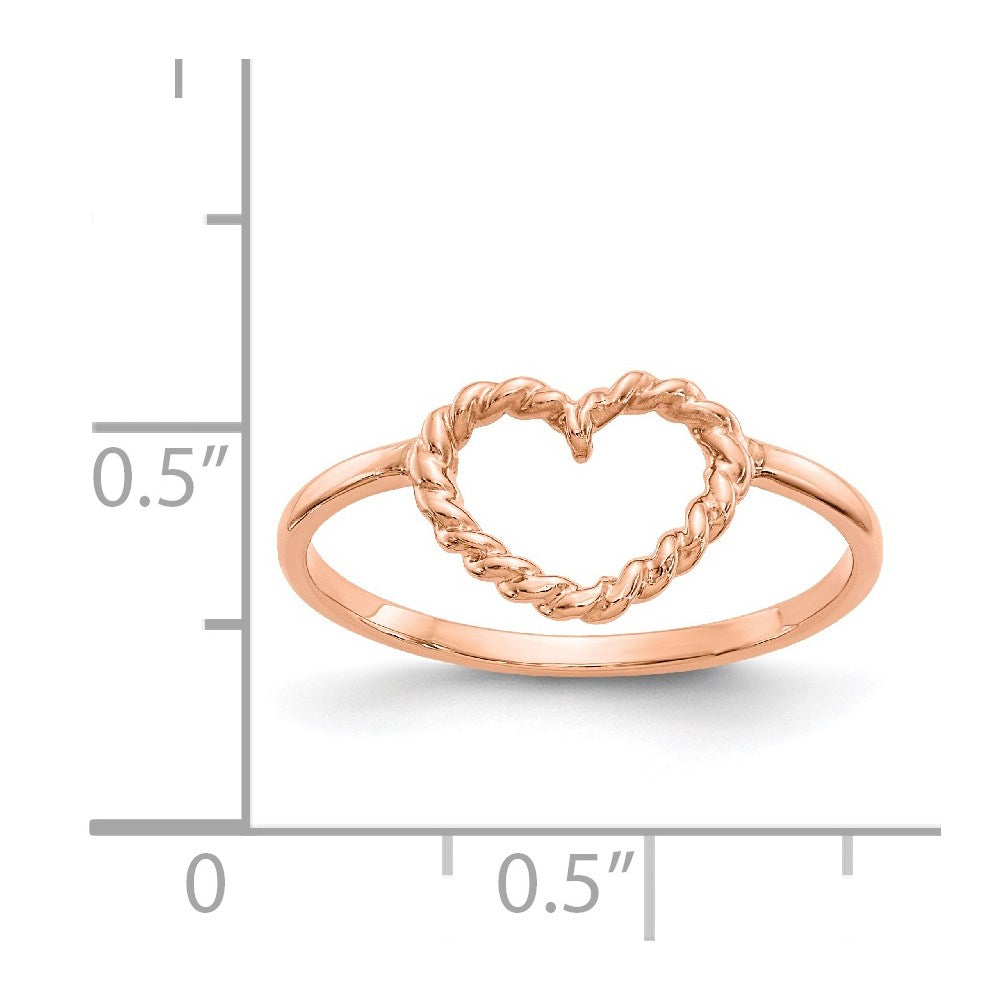 14k Rose Gold Polished & Textured Heart Ring Size 7
