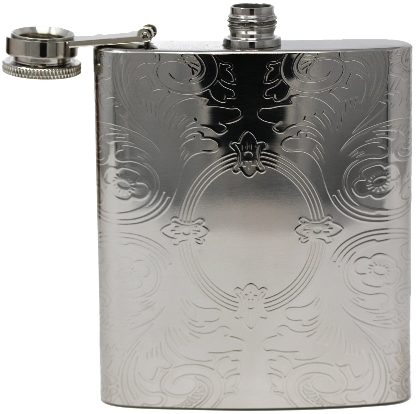 Silver-tone 6oz Oval Etched Design Flask GM16834