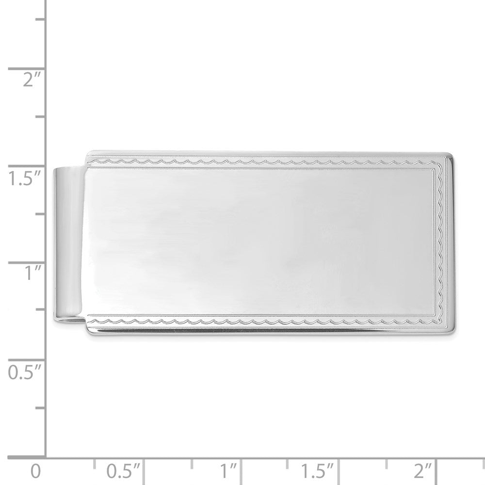 Rhodium-Plated Kelly Waters Hinged Engravable Rope Edge Money Clip