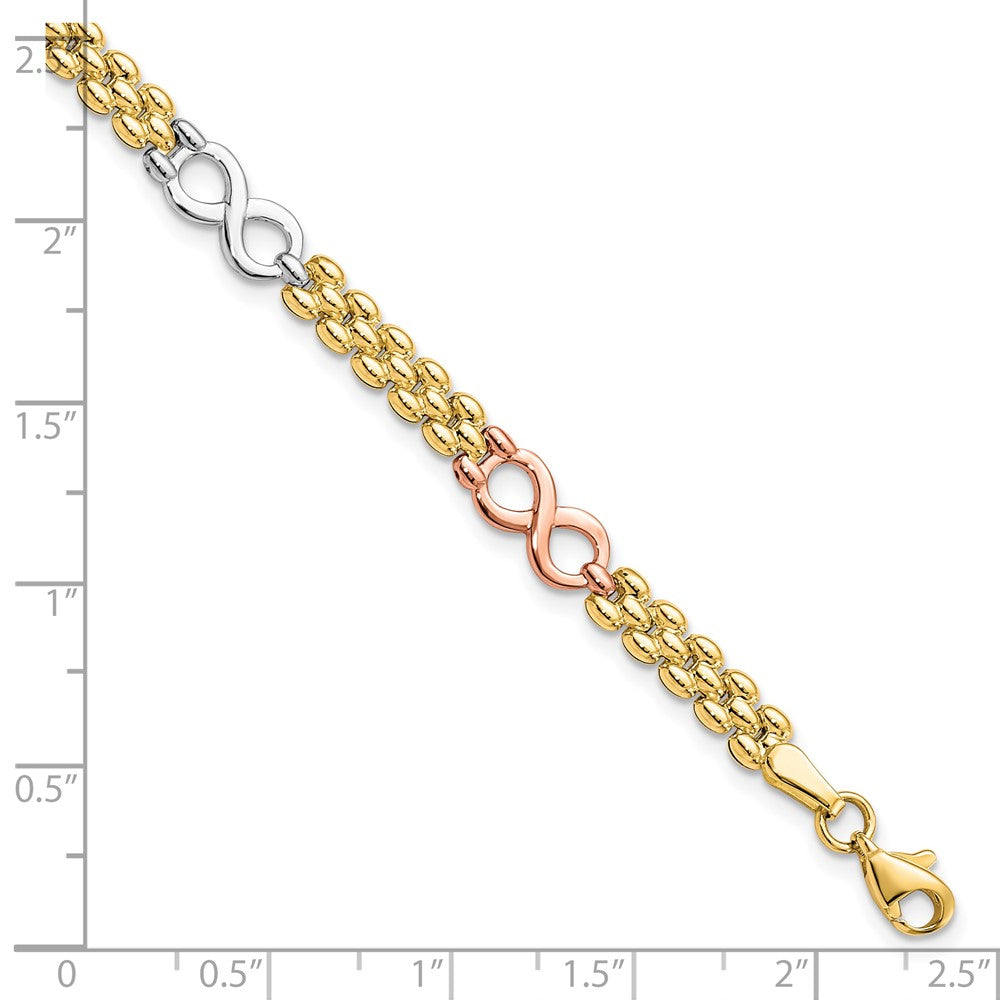 10K Tri-color Reversible Infinity Bracelet 7.5  inches