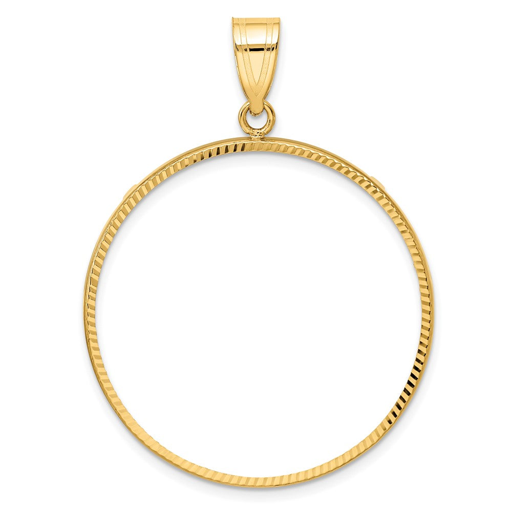 Wideband Distinguished Coin Jewelry 14k Polished and Diamond-cut 32.0mm Prong Coin Bezel Pendant