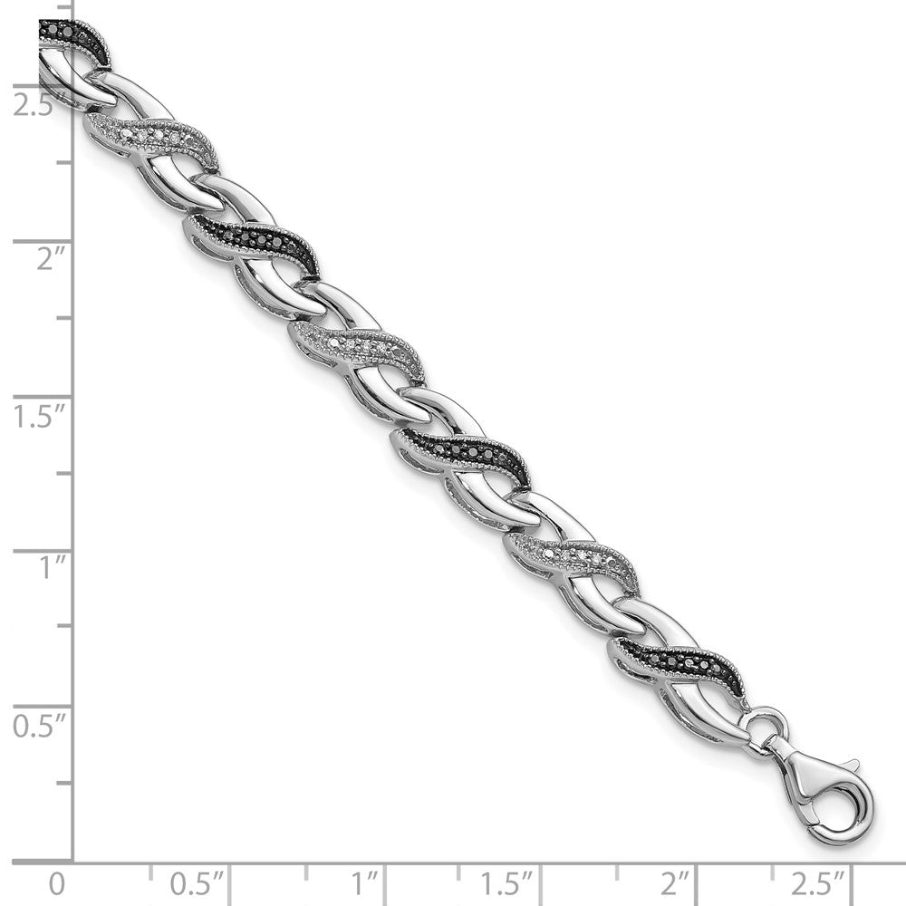 White Night Sterling Silver Rhodium-plated Black and White Diamond 7.5 Inch Bracelet 7.5 inches
