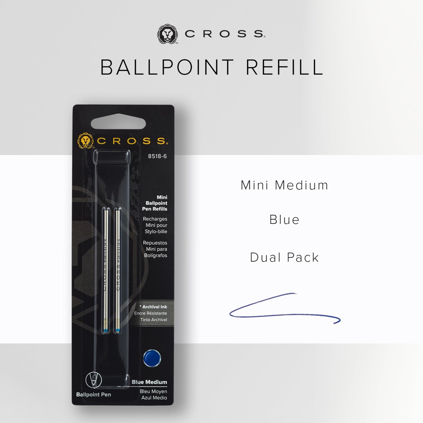 Cross Mini Ballpoint Pen Refill, Medium Point, Blue, 2-Pack (8518-6)