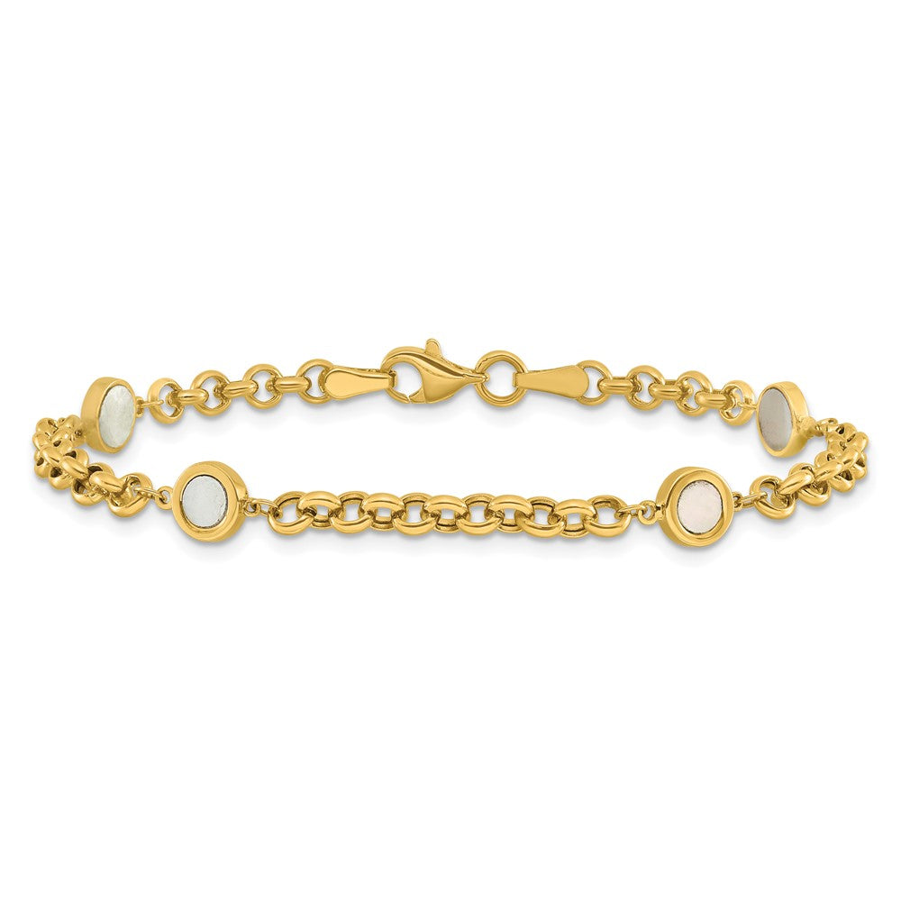 14K Polished Mother of Pearl Link Bracelet 7.5  inches