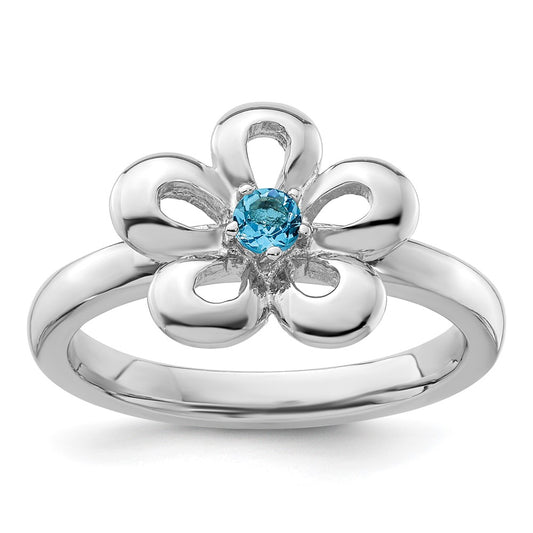 Sterling Silver Stackable Expressions Polished Blue Topaz Flower Ring Size -5