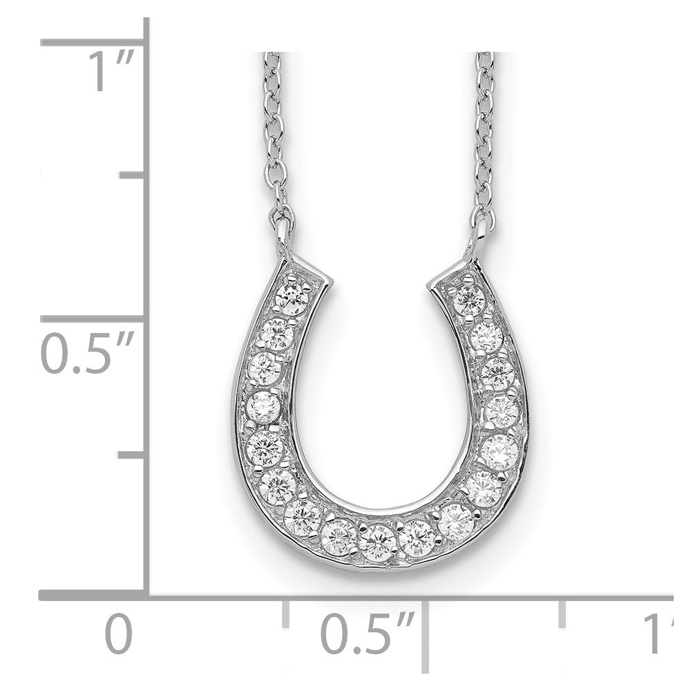Sterling Silver Rhodium-plated 16in w/2in ext CZ Horseshoe Necklace 16 Inches