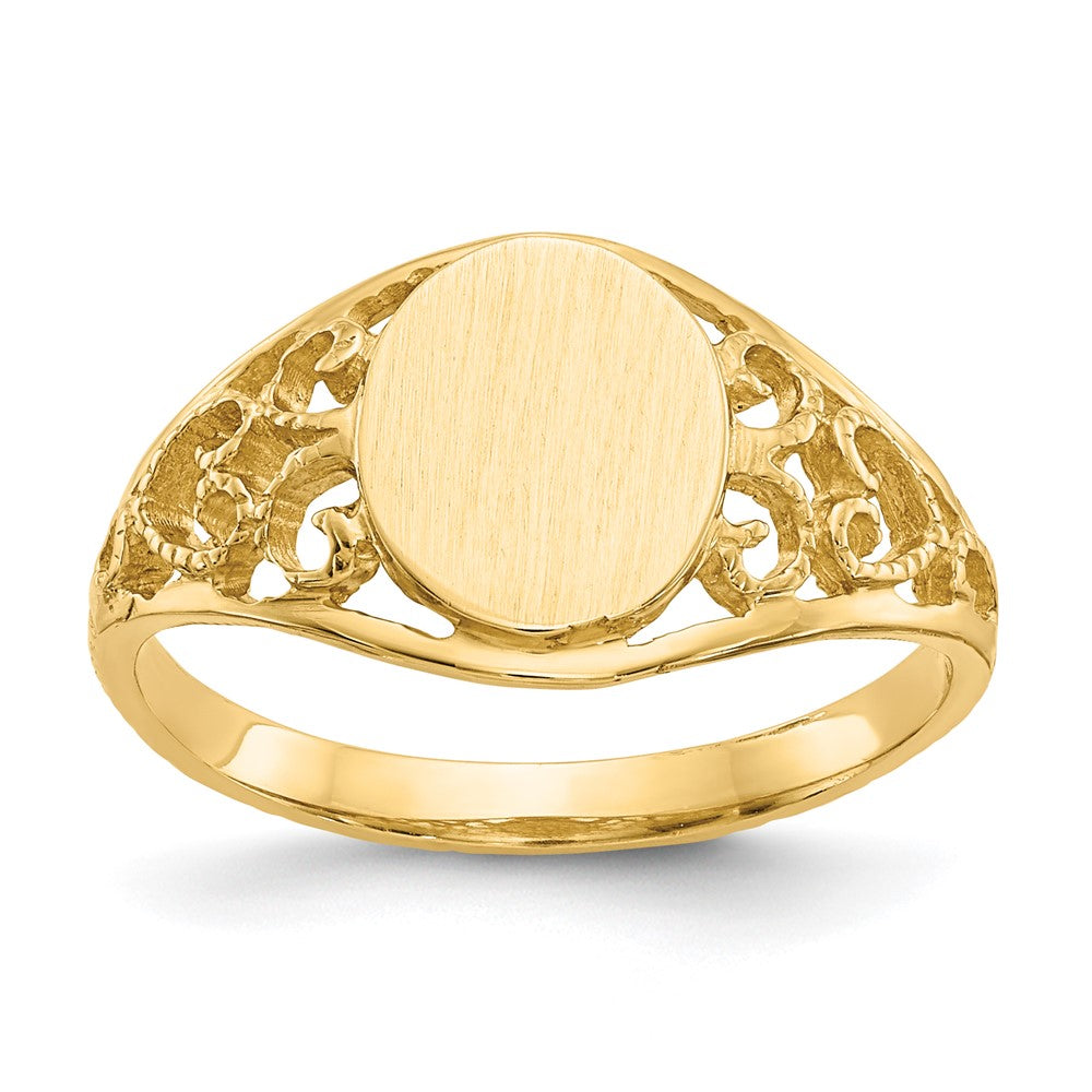 14k 8.5x7.5mm Satin Open Back Filigree Signet Ring Size 6