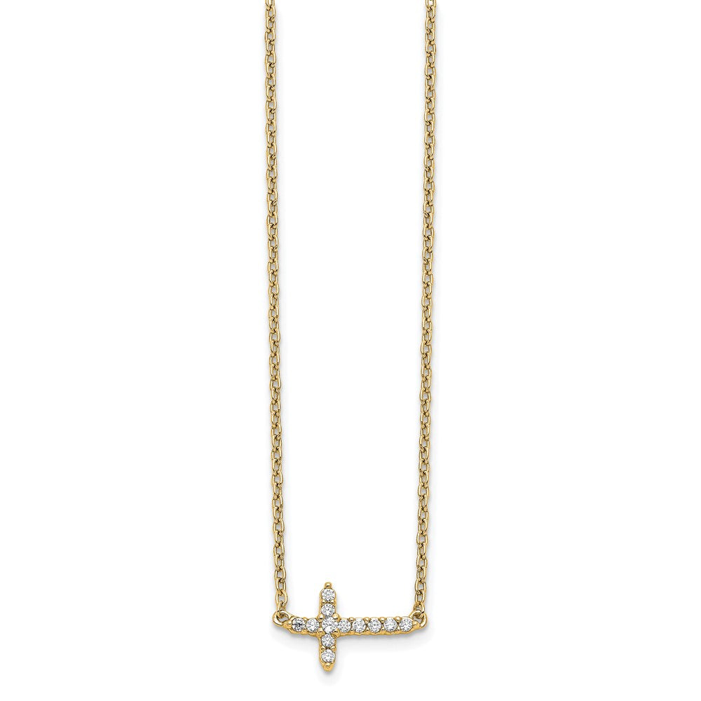 14k Diamond Sideways Cross 18in Necklace