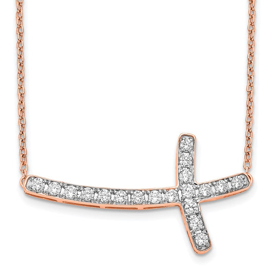 14k Rose Gold 1/2 carat Lab Grown Diamond VS/SI+ G+ 18 inch Sideways Cross Necklace