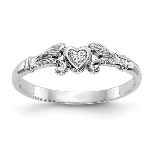 14K White Gold Textured Mini Heart Baby Ring Size 1