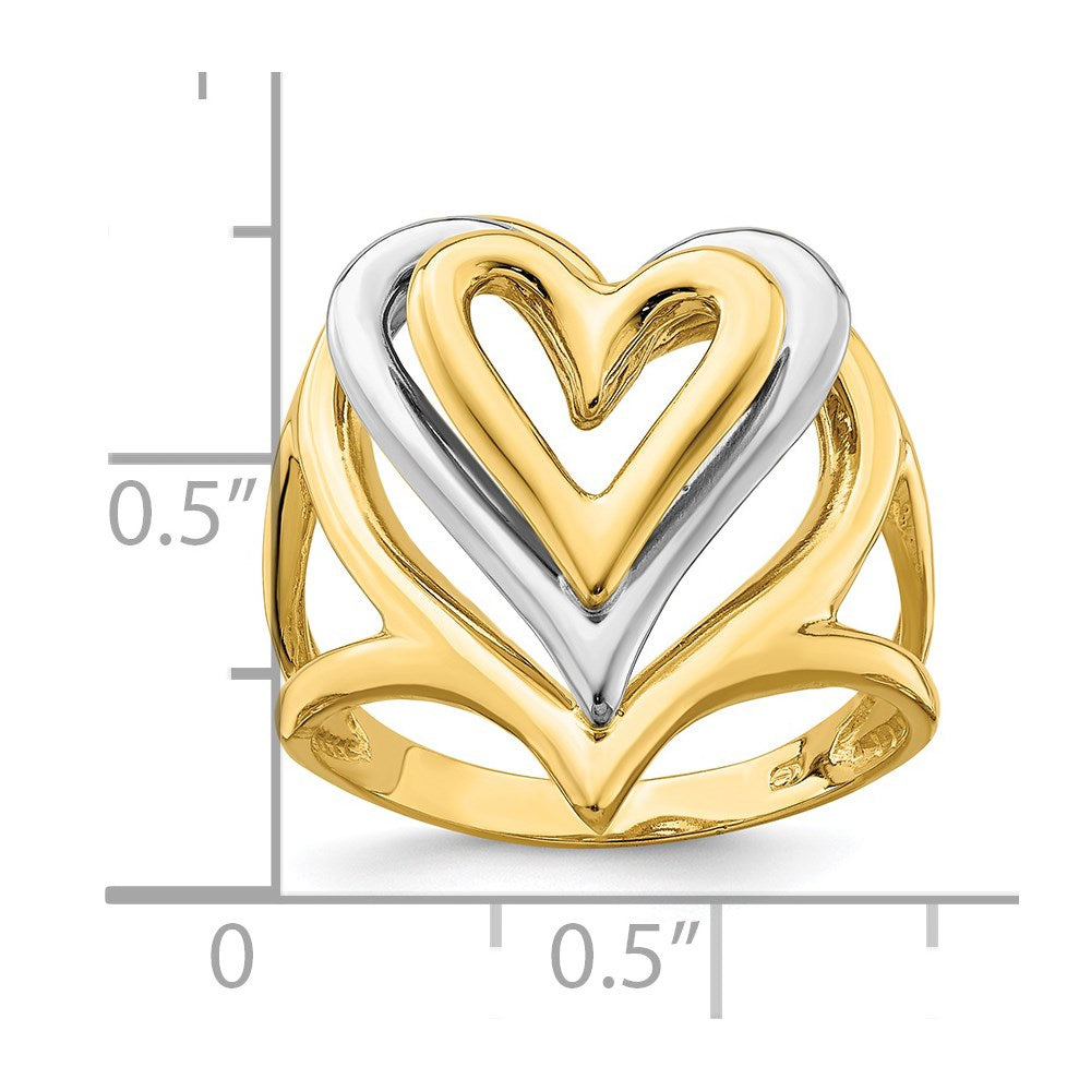 14K Two-tone Triple Stacked Heart Ring Size 7