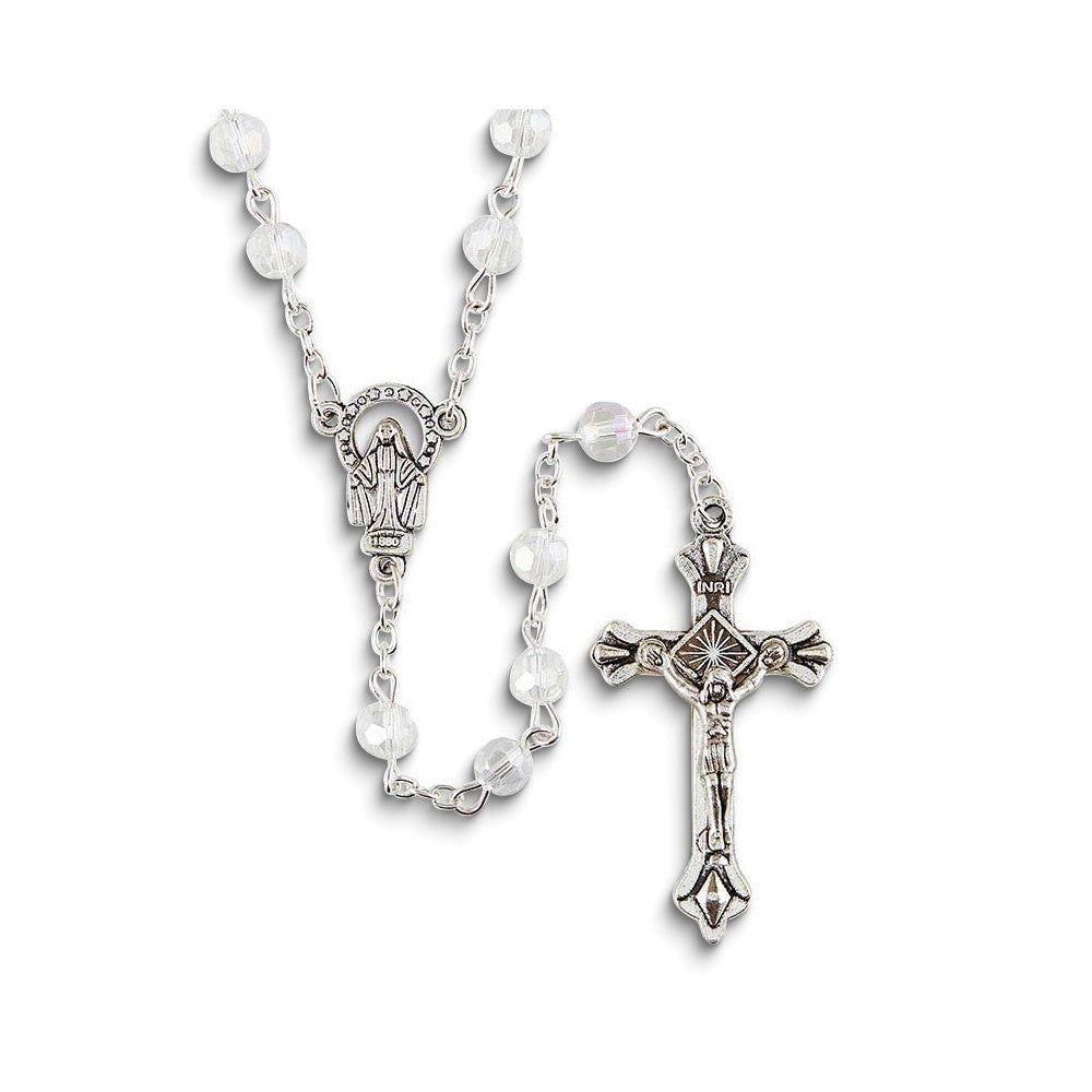 Clear Glass Beaded 20in Silver-tone Rosary