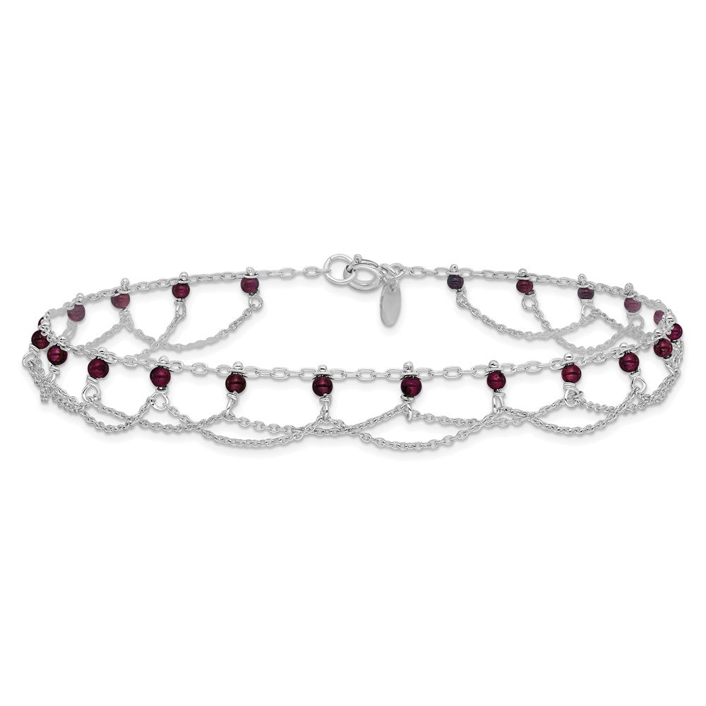 Sterling Silver Rhodolite Garnet Anklet 10 inches