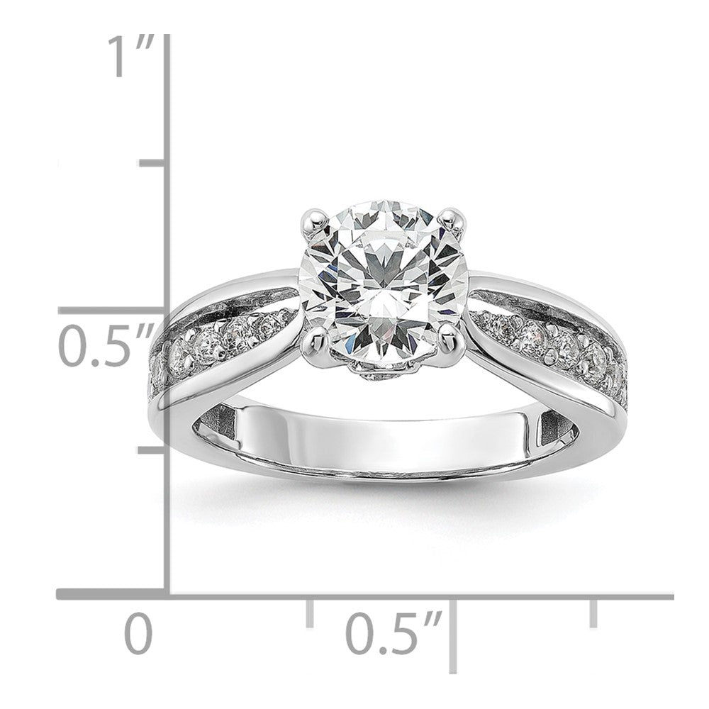 Cheryl M Sterling Silver Rhodium-plated Brilliant-cut 7.5mm Round CZ with Side Stones Fashion Ring