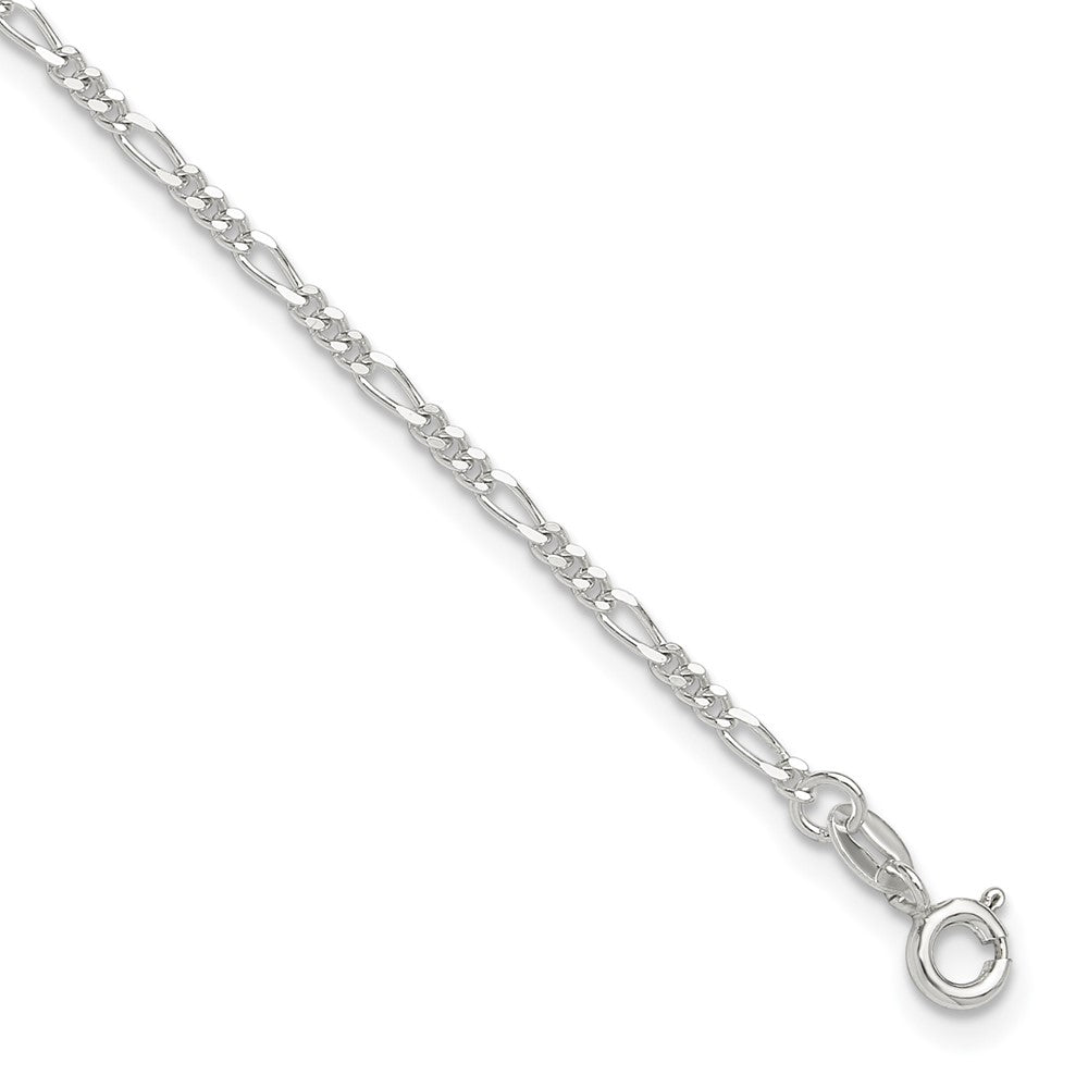 Sterling Silver Diamond Cut Polished Figaro 9in Plus 1in ext. Anklet 9 inches