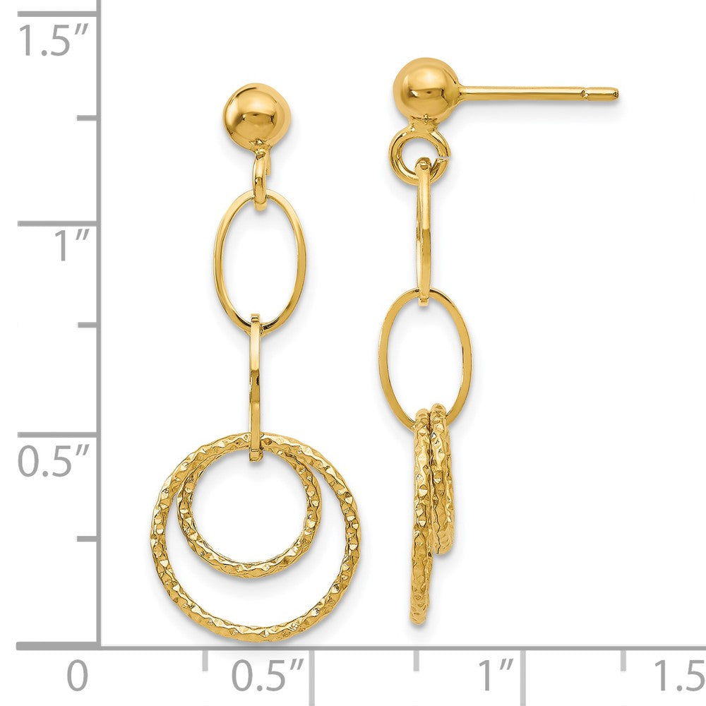 14K Polished and Textured Post Dangle Earrings