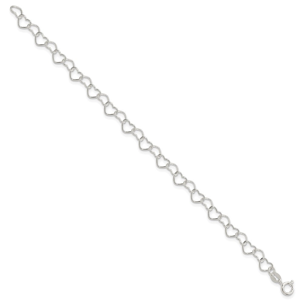 Sterling Silver 6inch Polished Fancy Heart Link Bracelet 6 inches